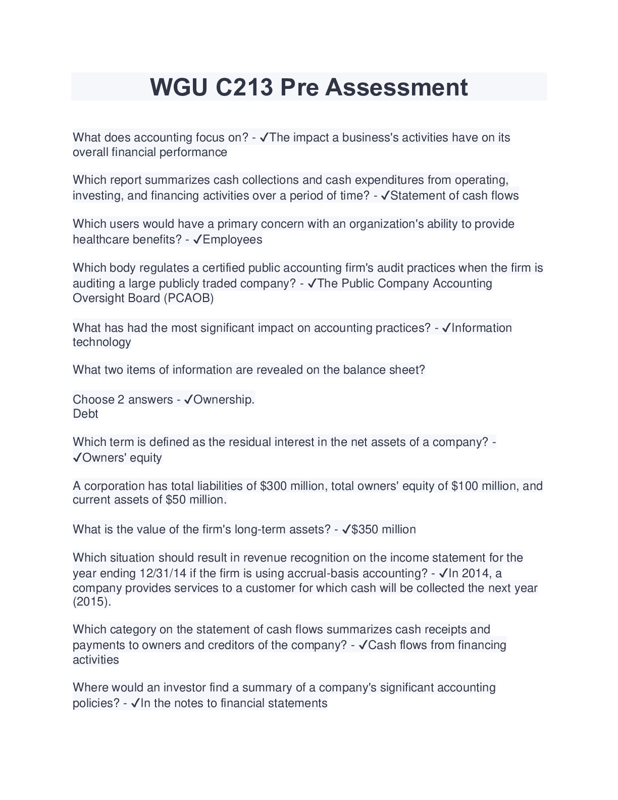 Preview image for WGU C213 Pre Assessment (Latest 2023/2024) Download to Score A